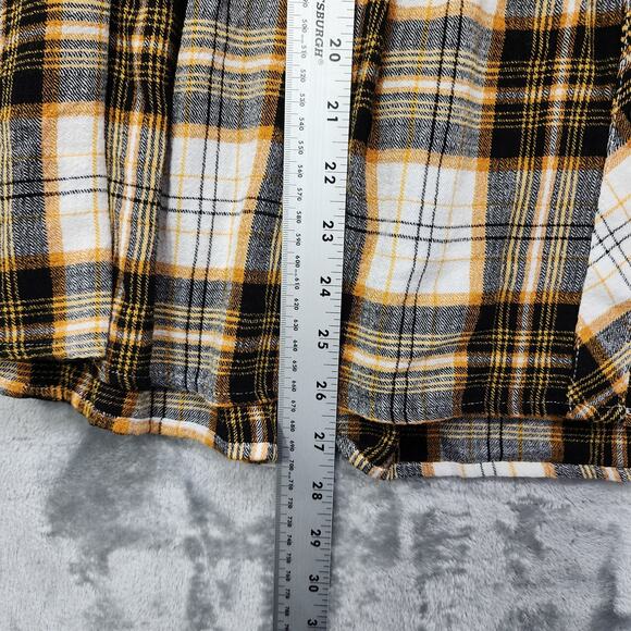 Torrid Top Womens 1 1X/14-16 Yellow Black Plaid Peplum Crinkle Flannel Gauze - Picture 9 of 10